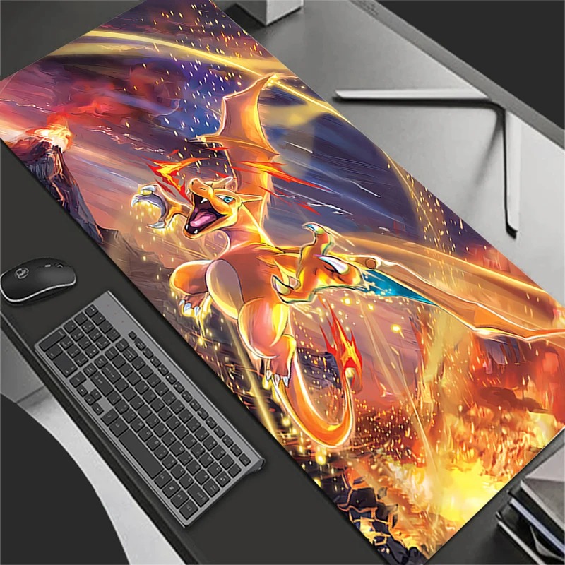 Gaming Keyboard High Ground - แผ่นรองเมาส์อะนิเมะอุปกรณ์เสริมสำหรับเล่นเกมขนาดใหญ่พรมเกมเมอร์พีซีคอมพิวเตอร์สำนักงานแล็ปท็อปคีย์บอร์ดแผ่นรองโต๊ะพี-โปเกมอน ชาริซาร์ด แผ่นรองเมาส์