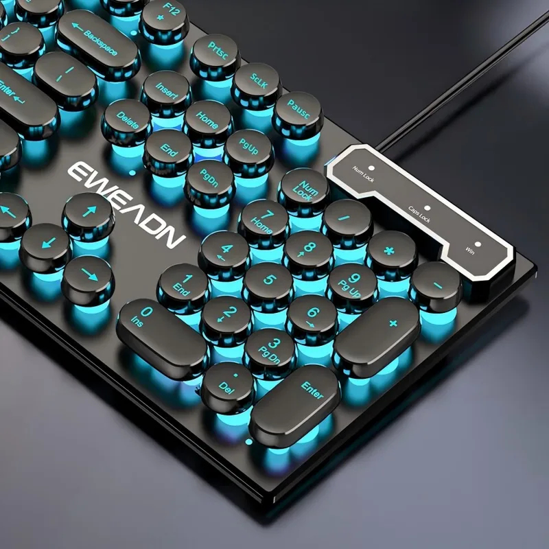 Gaming Keyboard Mouse - ชุดคีย์บอร์ดและเมาส์สไตล์เรโทรพังก์ ดีไซน์แบบกลไก ใช้ได้ทั้งแบบมีสายและไร้สาย ไฟ RGB สำหรับเล่นเกมและทำงาน