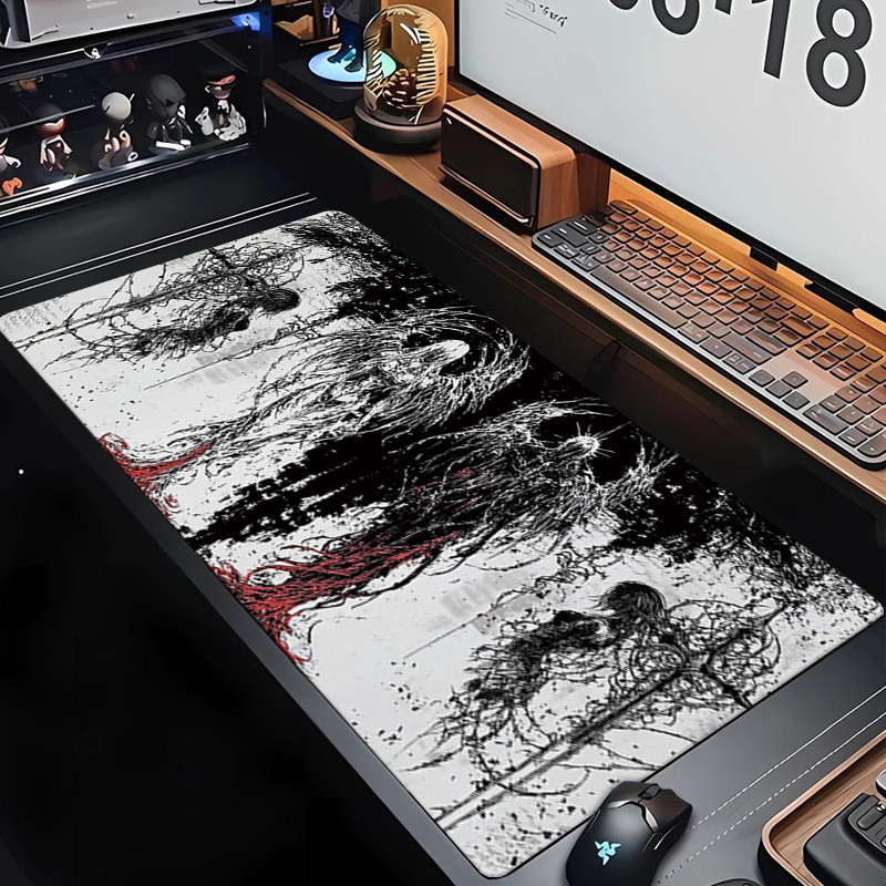 Gaming Keyboard Mouse - ดีไซน์ศิลปะดาร์คแองเจิลแผ่นรองเมาส์ยางกันลื่นขนาดใหญ่ XXL สัญลักษณ์โกธิคสีดำอุปกรณ์เสริมสำหรับเล่นเกมคอมพิวเตอร์แผ่นรองคีย์บอร์ด