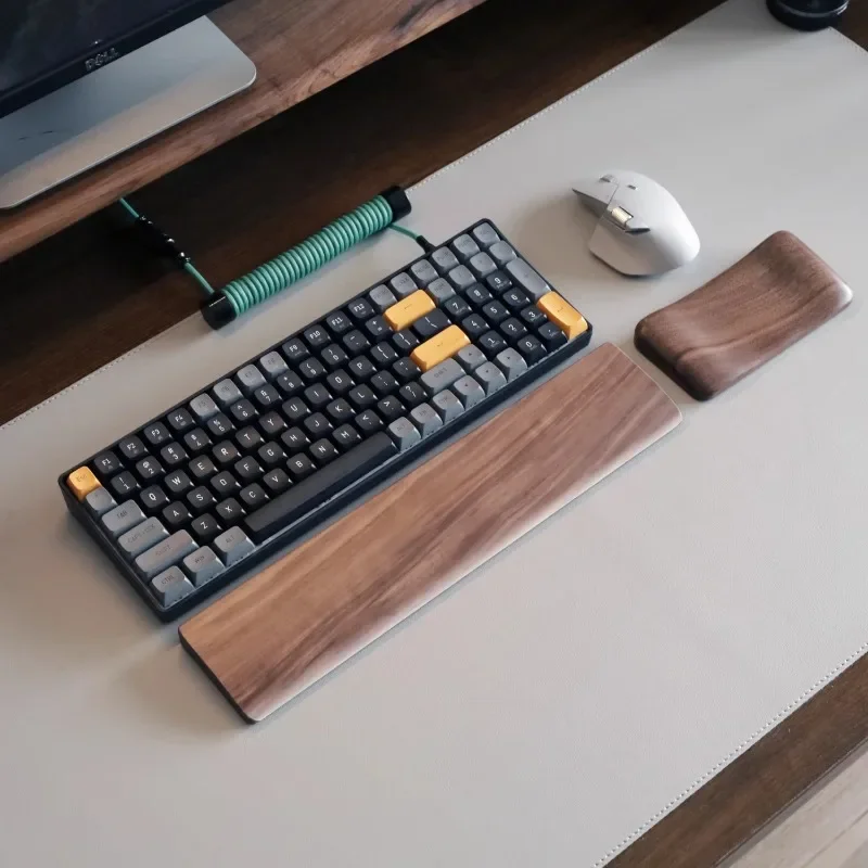 Wrist Rest Wood - ที่วางฝ่ามือไม้วอลนัทแป้นพิมพ์เชิงกลอุปกรณ์เสริมไม้บีชที่วางเมาส์ไม้ล้วนสติกเกอร์กันลื่นข้อมือปรับแต่งได้